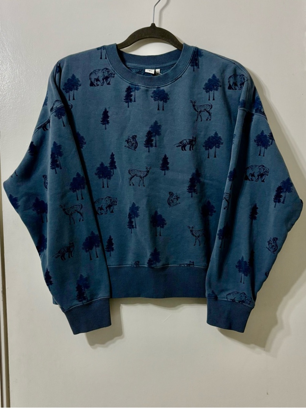 Women’s Blue Forest-Print Crewneck Sweater
